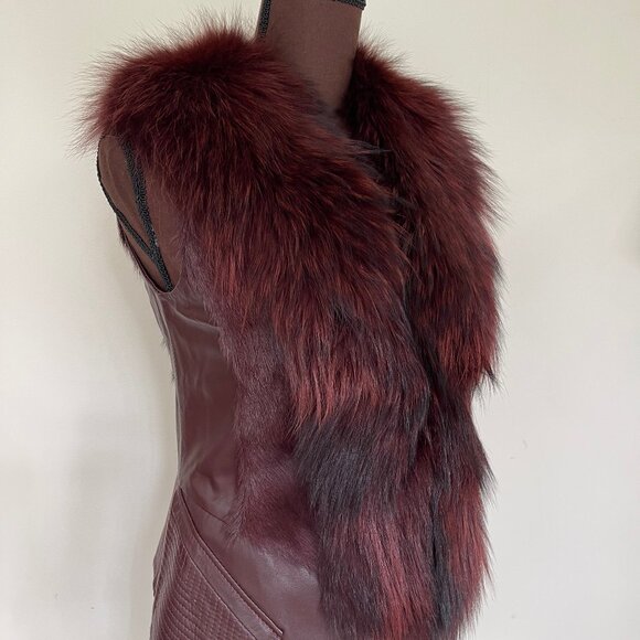 NWOT Blue Leather Vest Real Fox Fur S size - Picture 15 of 15
